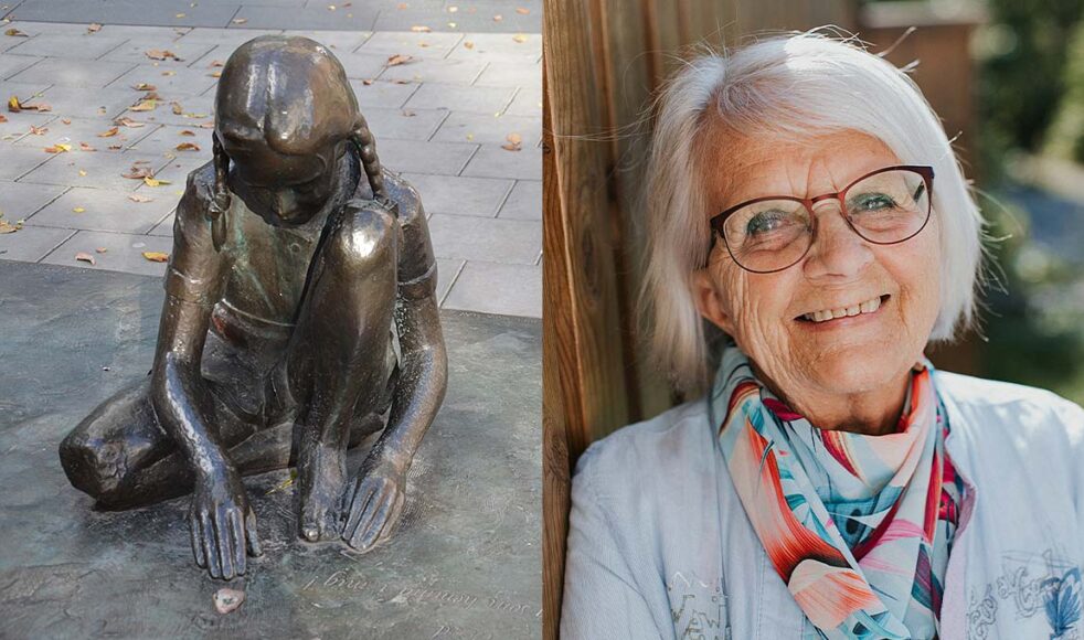 Vid denna bronsstaty av Ernst Nordin brukar Elise och hennes medarbetare samlas och minnas de som gått bort. Trots hård kamp så ser Elise att människors liv blir förvandlade genom hennes arbete.