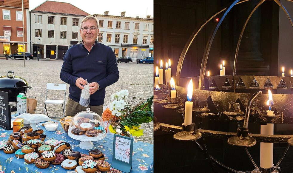Benner Löwenham bjuder på fikabröd som skänkts av en torghandlare. Bilder: Per Sjölin