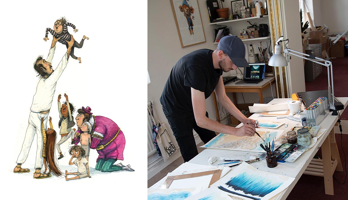 Dåtid blandas med nutid i illustrationerna för att lägga fokus på berättelserna, personerna och känslorna. Bild: Johan Sjödelius