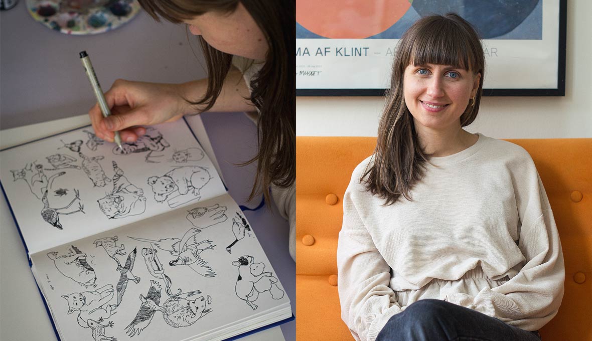 För att träna sitt tecknande använder Veronika hemsidan Line of Action som visar ett motiv i två minuter innan nästa bild kommer upp.