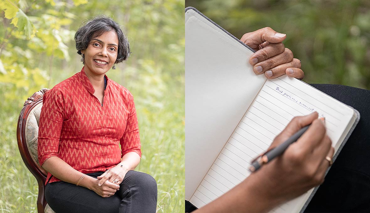 När Lisa fick sin diagnos föll allt på plats. Huvudvärken och humör­svängningarna under barndomen fick sin förklaring. / Lisa hittar inspiration till sin poesi i naturen och ofta på promenader med familjens hundar.