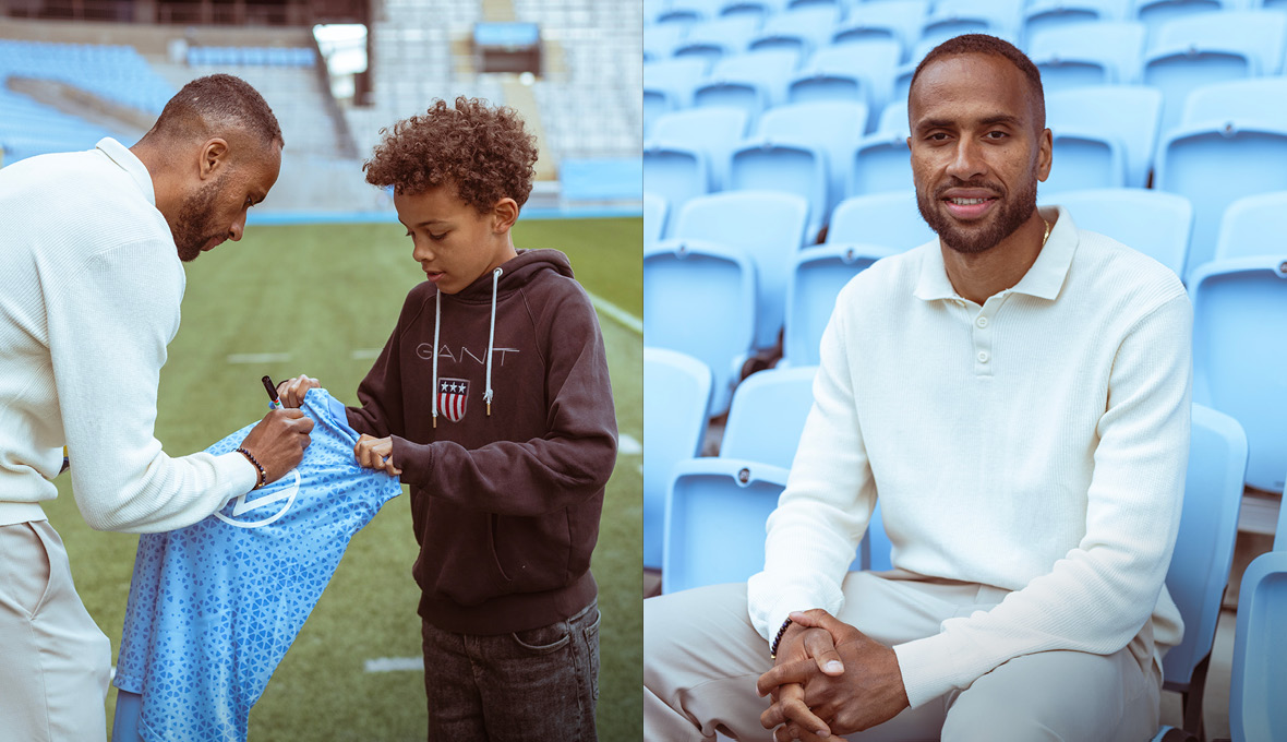 Till vänster: Budbärarens juniorreporter Esaias Sharew får en signerad tröja av förebilden Isaac. Till höger: Isaac menar att det är lätt att vända sig till Gud under svåra perioder, men vill komma ihåg att göra det också när det går bra.