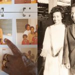 Til vänster: Gennet visar upp bilder från foto­albumet. Denna är från Ezras doktors­disputation på Johannelund 1977. På bilden syns Ezra, Gennet och deras tre barn. Till höger: Från förlovningen i Addis Abeba 1966, tre månader före bröllopet.